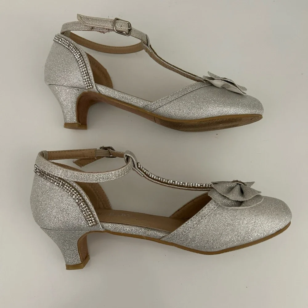 Silver Glitter Dress Shoes with Bow